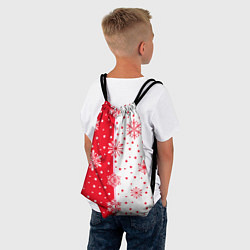 Рюкзак-мешок Рождественские снежинки на красно-белом фоне, цвет: 3D-принт — фото 2