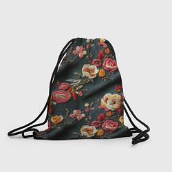 Рюкзак-мешок Эффект вышивки разные цветы, цвет: 3D-принт