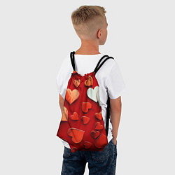 Рюкзак-мешок Красные сердца на красном фоне, цвет: 3D-принт — фото 2