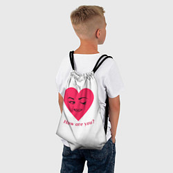 Рюкзак-мешок Красное сердце с улыбкой девушки и приветствием, цвет: 3D-принт — фото 2