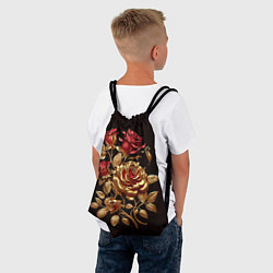 Рюкзак-мешок Красные и золотые розы, цвет: 3D-принт — фото 2