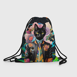 Рюкзак-мешок Модный чёрный кот - нейросеть - мода, цвет: 3D-принт