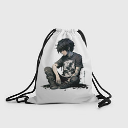 Рюкзак-мешок Грустный парень в стиле аниме, цвет: 3D-принт