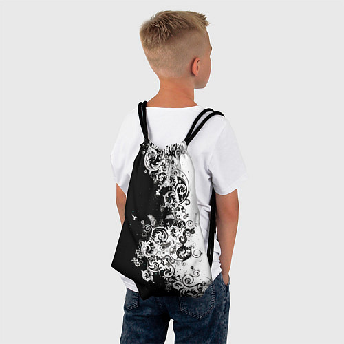 Мешок для обуви Черно-белые цветы и колибри / 3D-принт – фото 4