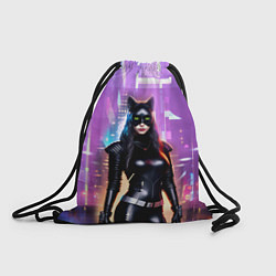 Рюкзак-мешок Девушка-кошка - киберпанк, цвет: 3D-принт
