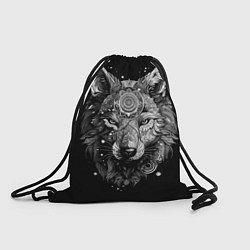 Рюкзак-мешок Волк в черно-белом орнаменте, цвет: 3D-принт