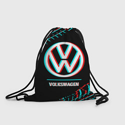 Мешок для обуви Значок Volkswagen в стиле glitch на темном фоне