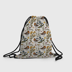 Рюкзак-мешок Птицы малиновки и зверобой, цвет: 3D-принт