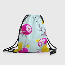 Рюкзак-мешок Желтые и розовые фрукты с листиками, цвет: 3D-принт