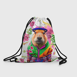 Рюкзак-мешок Капибара в модной куртке - нейросеть, цвет: 3D-принт