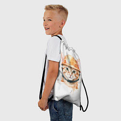Рюкзак-мешок Акварельный кот в строительной каске, цвет: 3D-принт — фото 2