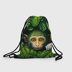 Рюкзак-мешок Маленькая обезьянка в листьях, цвет: 3D-принт
