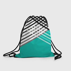 Рюкзак-мешок Черно-белые переплетенные полосы на бирюзовом фоне, цвет: 3D-принт