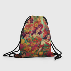 Рюкзак-мешок Винтажные ретро леди и цветы, цвет: 3D-принт