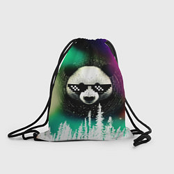 Рюкзак-мешок Панда в очках на фоне северного сияния и леса, цвет: 3D-принт
