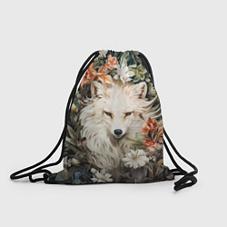 Рюкзак-мешок Белая лисица в кустах цветов, цвет: 3D-принт