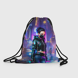 Рюкзак-мешок Девчонка в маске в мегаполисе - киберпанк, цвет: 3D-принт