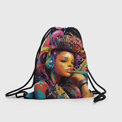 Рюкзак-мешок Красивая киберпанк девушка и яркие краски в стиле, цвет: 3D-принт
