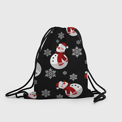 Рюкзак-мешок Снеговички в зимних шапочках со снежинками, цвет: 3D-принт