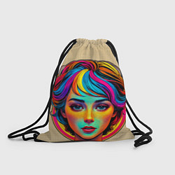 Мешок для обуви Девушка с разноцветными волосами на клетчатом фоне