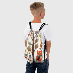 Рюкзак-мешок Совы в осеннем лесу в стиле фолк-арт, цвет: 3D-принт — фото 2