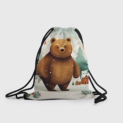 Рюкзак-мешок Рождественский мишка фолк-арт, цвет: 3D-принт