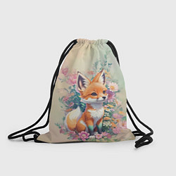 Рюкзак-мешок Милый лисёнок в цветах, цвет: 3D-принт