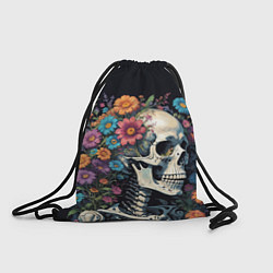Рюкзак-мешок Улыбающийся скелет среди цветов, цвет: 3D-принт