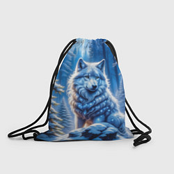 Рюкзак-мешок Волк в зимнем ночном лесу, цвет: 3D-принт