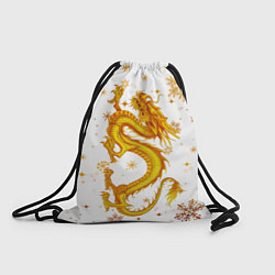 Рюкзак-мешок Золотой дракон в снежинках, цвет: 3D-принт