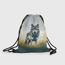 Рюкзак-мешок Минималистичный пейзаж с волком акварель, цвет: 3D-принт