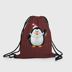 Рюкзак-мешок Пингвин в новогодней шапочке, цвет: 3D-принт