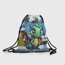 Рюкзак-мешок Зеленый милый дракоша, цвет: 3D-принт