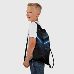 Рюкзак-мешок Синяя неоновая полоса на черном фоне, цвет: 3D-принт — фото 2