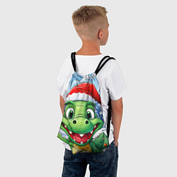 Рюкзак-мешок Зеленый счастливый дракон новогодний, цвет: 3D-принт — фото 2