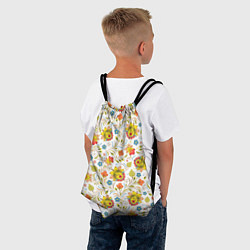 Рюкзак-мешок Хохломская роспись разноцветные цветы на белом фон, цвет: 3D-принт — фото 2