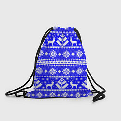 Рюкзак-мешок Новый год ели и олени на синем фоне, цвет: 3D-принт