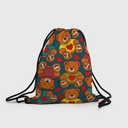 Рюкзак-мешок Мишки игрушки в цветных свитерах и сердечки, цвет: 3D-принт