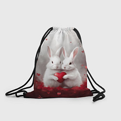 Рюкзак-мешок Белые кролики с сердцем, цвет: 3D-принт