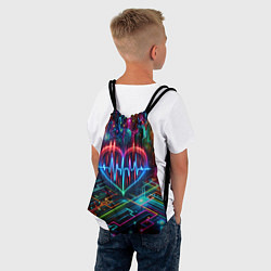 Рюкзак-мешок Неоновое сердце - кардиограмма, цвет: 3D-принт — фото 2
