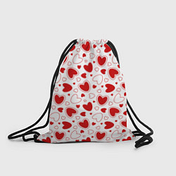 Рюкзак-мешок Красные сердечки на белом фоне, цвет: 3D-принт