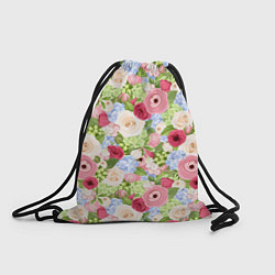 Рюкзак-мешок Фон с розами, лютиками и гортензиями, цвет: 3D-принт