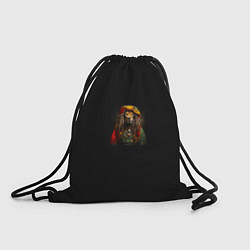 Рюкзак-мешок Лев хиппи с дредами на черном фоне, цвет: 3D-принт