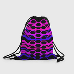 Рюкзак-мешок Розовые техно полосы на чёрном фоне, цвет: 3D-принт