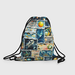 Рюкзак-мешок Космические обитатели - пэчворк, цвет: 3D-принт
