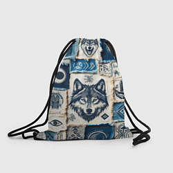 Рюкзак-мешок Волки на дениме, цвет: 3D-принт