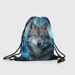 Рюкзак-мешок Волк и водопад, цвет: 3D-принт