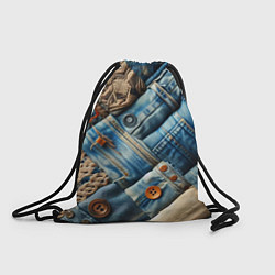Рюкзак-мешок Джинсовый пэчворк с пуговицами - мода, цвет: 3D-принт
