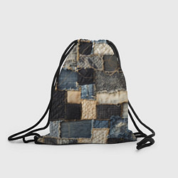 Рюкзак-мешок Заплатки пэчворк на джинсе, цвет: 3D-принт