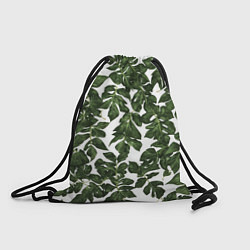 Рюкзак-мешок Зеленые листочки на белом фоне, цвет: 3D-принт